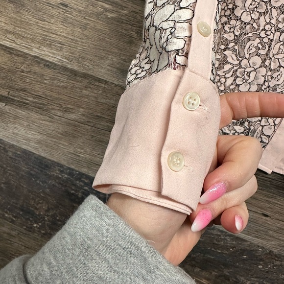 J. Crew Cream Pink Lace Long Sleeve Blouse with Mandarin Collar - Picture 3 of 9